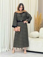 پیراهن بلند یقه دو دکمه راه راه کد 6756 - تصویر 13