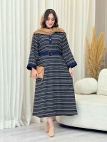 پیراهن بلند یقه دو دکمه راه راه کد 6756 - تصویر 14