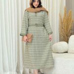 پیراهن بلند یقه دو دکمه راه راه کد 6756