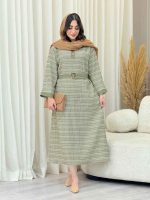 پیراهن بلند یقه دو دکمه راه راه کد 6756
