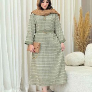 پیراهن بلند یقه دو دکمه راه راه کد 6756