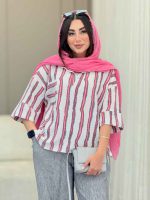 مانتو راه راه تک جیب جلو بسته کد 6828 - تصویر 2