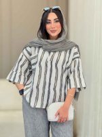 مانتو راه راه تک جیب جلو بسته کد 6828 - تصویر 4