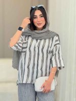مانتو راه راه تک جیب جلو بسته کد 6828 - تصویر 15