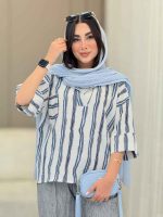 مانتو راه راه تک جیب جلو بسته کد 6828 - تصویر 13