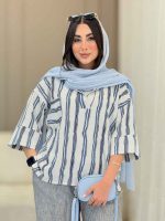 مانتو راه راه تک جیب جلو بسته کد 6828 - تصویر 10
