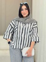مانتو راه راه تک جیب جلو بسته کد 6828 - تصویر 16