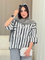 مانتو راه راه تک جیب جلو بسته کد 6828 - تصویر 7