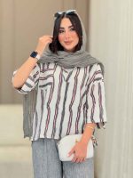 مانتو راه راه تک جیب جلو بسته کد 6828 - تصویر 11