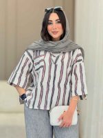مانتو راه راه تک جیب جلو بسته کد 6828 - تصویر 6