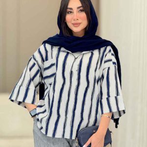 مانتو راه راه تک جیب جلو بسته کد 6828