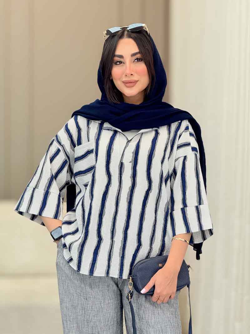 IMG_2486 مانتو راه راه تک جیب جلو بسته کد 6828