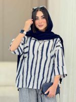 مانتو راه راه تک جیب جلو بسته کد 6828 - تصویر 5
