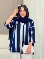 شومیز آستین پاکتی طرح راه راه کد 6788 - تصویر 2