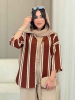 شومیز آستین پاکتی طرح راه راه کد 6788 - تصویر 15