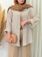 شومیز طرح دار تک جیب تبسم کد 6872 - تصویر 3
