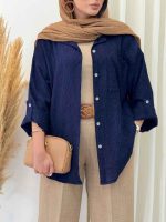 شومیز طرح دار تک جیب تبسم کد 6872