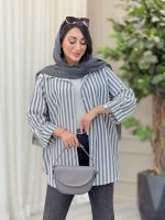 مانتو راه راه آستین پاگن سویل کد 6894 - تصویر 8