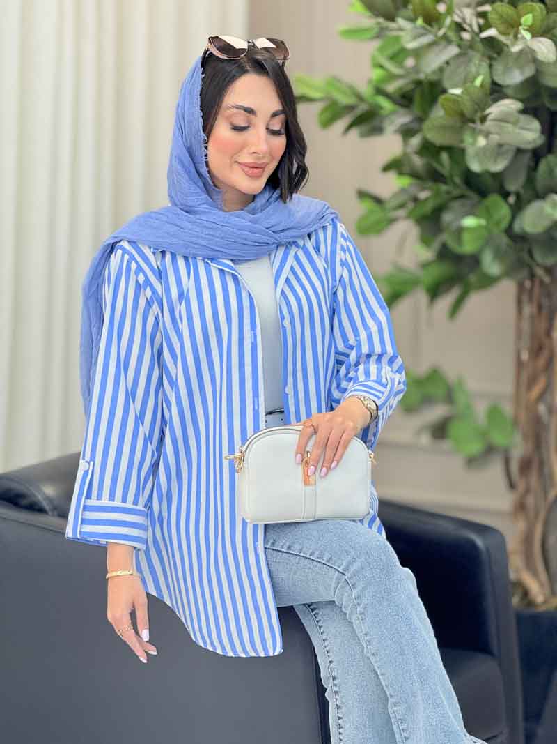 مانتو راه راه آستین پاگن سویل کد 6894 مانتو راه راه آستین پاگن سویل کد 6894