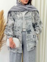 مانتو طرح دار تک جیب فریبا کد 6842 - تصویر 3