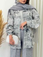 مانتو طرح دار تک جیب فریبا کد 6842 - تصویر 8