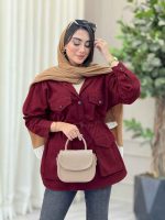 مانتو کتان کمرگت جیب پاکتی کد 6931 - تصویر 6
