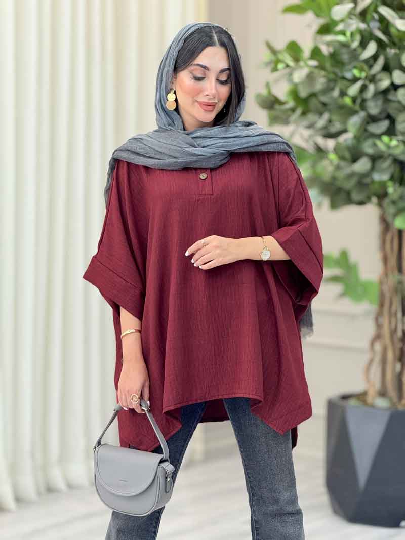 مانتو پانچ یقه دو دکمه هیما کد 6989 مانتو پانچ یقه دو دکمه هیما کد 6989
