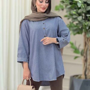 مانتو راه راه جلو سه دکمه کد 6942