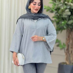 مانتو جلو بسته راه راه هلنا کد 6915