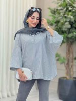 مانتو جلو بسته راه راه هلنا کد 6915 - تصویر 6