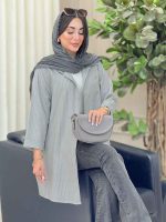 مانتو راه راه بغل سه دکمه تک جیب کد 6908 - تصویر 17