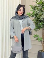 مانتو راه راه بغل سه دکمه تک جیب کد 6908 - تصویر 15