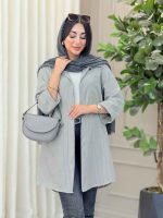 مانتو راه راه بغل سه دکمه تک جیب کد 6908 - تصویر 7