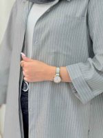 مانتو راه راه بغل سه دکمه تک جیب کد 6908 - تصویر 4