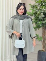 مانتو راه راه بغل سه دکمه تک جیب کد 6908 - تصویر 19