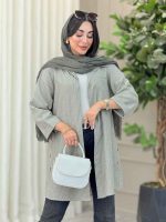 مانتو راه راه بغل سه دکمه تک جیب کد 6908 - تصویر 6