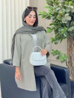 مانتو راه راه بغل سه دکمه تک جیب کد 6908 - تصویر 3