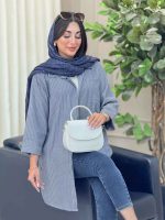 مانتو راه راه بغل سه دکمه تک جیب کد 6908 - تصویر 8