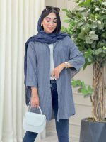 مانتو راه راه بغل سه دکمه تک جیب کد 6908 - تصویر 13