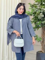 مانتو راه راه بغل سه دکمه تک جیب کد 6908 - تصویر 2