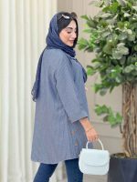 مانتو راه راه بغل سه دکمه تک جیب کد 6908 - تصویر 18