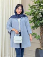 مانتو راه راه بغل سه دکمه تک جیب کد 6908 - تصویر 9