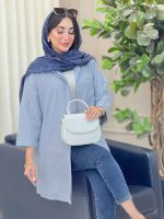 مانتو راه راه بغل سه دکمه تک جیب کد 6908 - تصویر 14