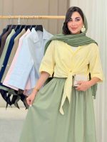 شومیز گره ای تک جیب آستین پاگن کد 6948