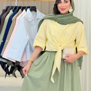 شومیز گره ای تک جیب آستین پاگن کد 6948