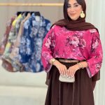 مانتو پانچ طرح گل آستین پاکتی کد 7040