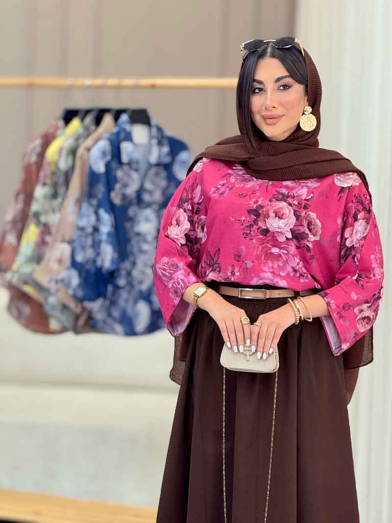 مانتو پانچ طرح گل آستین پاکتی کد 7040 مانتو پانچ طرح گل آستین پاکتی کد 7040