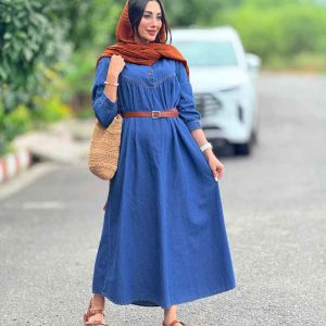 پیراهن جین چین دار کد 7035