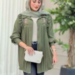 مانتو گلدوزی سرشانه چین کد 6845