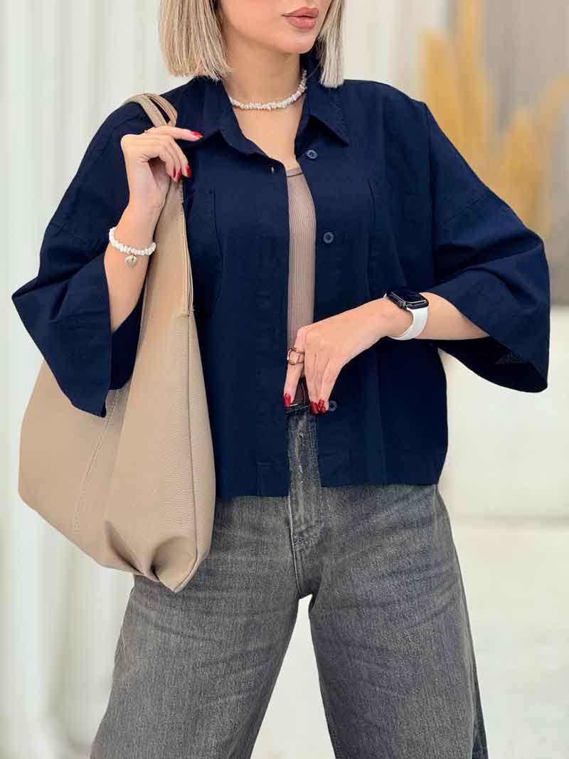 شومیز دو جیب تامارا کد 7124 سرمه ای
